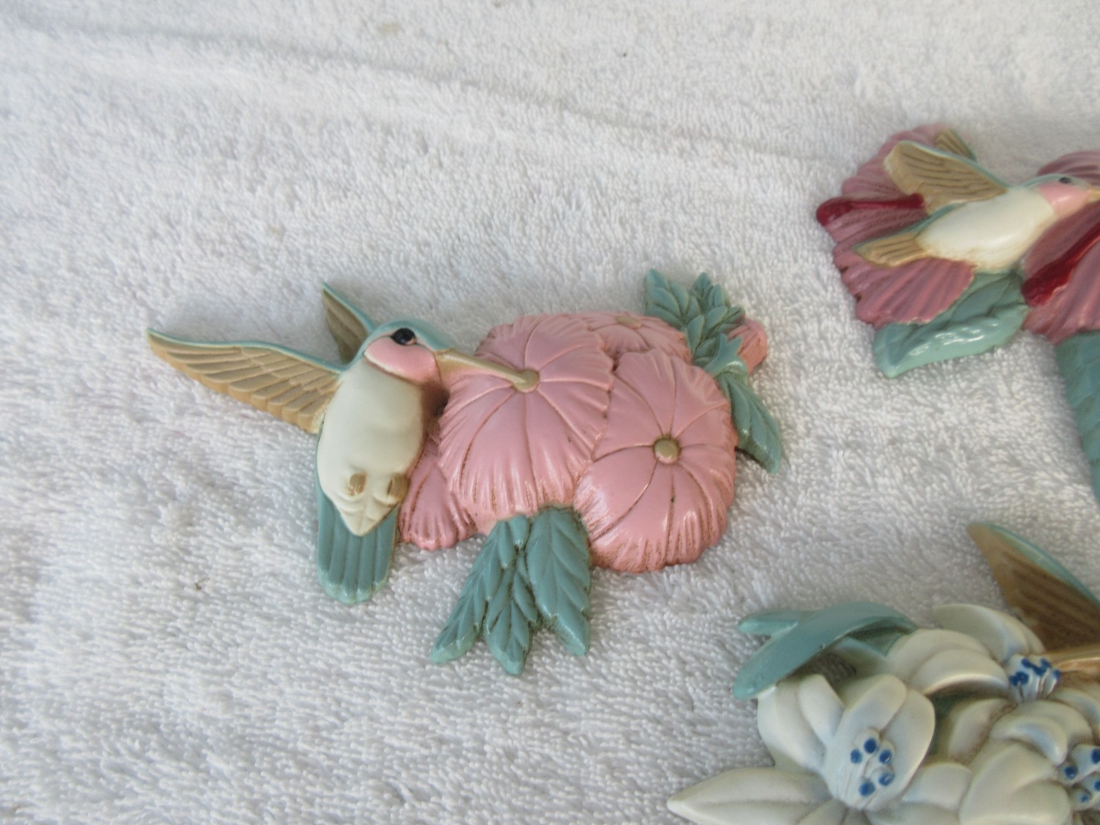 VINTAGE 3 Piece Burwood Products Wall Decor Hummingbirds Flower Wall Art~# 3303