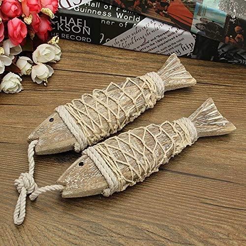 Rustic Nautical Wooden Fish Wall Decor Beach Theme Hanging Sculpture Small
