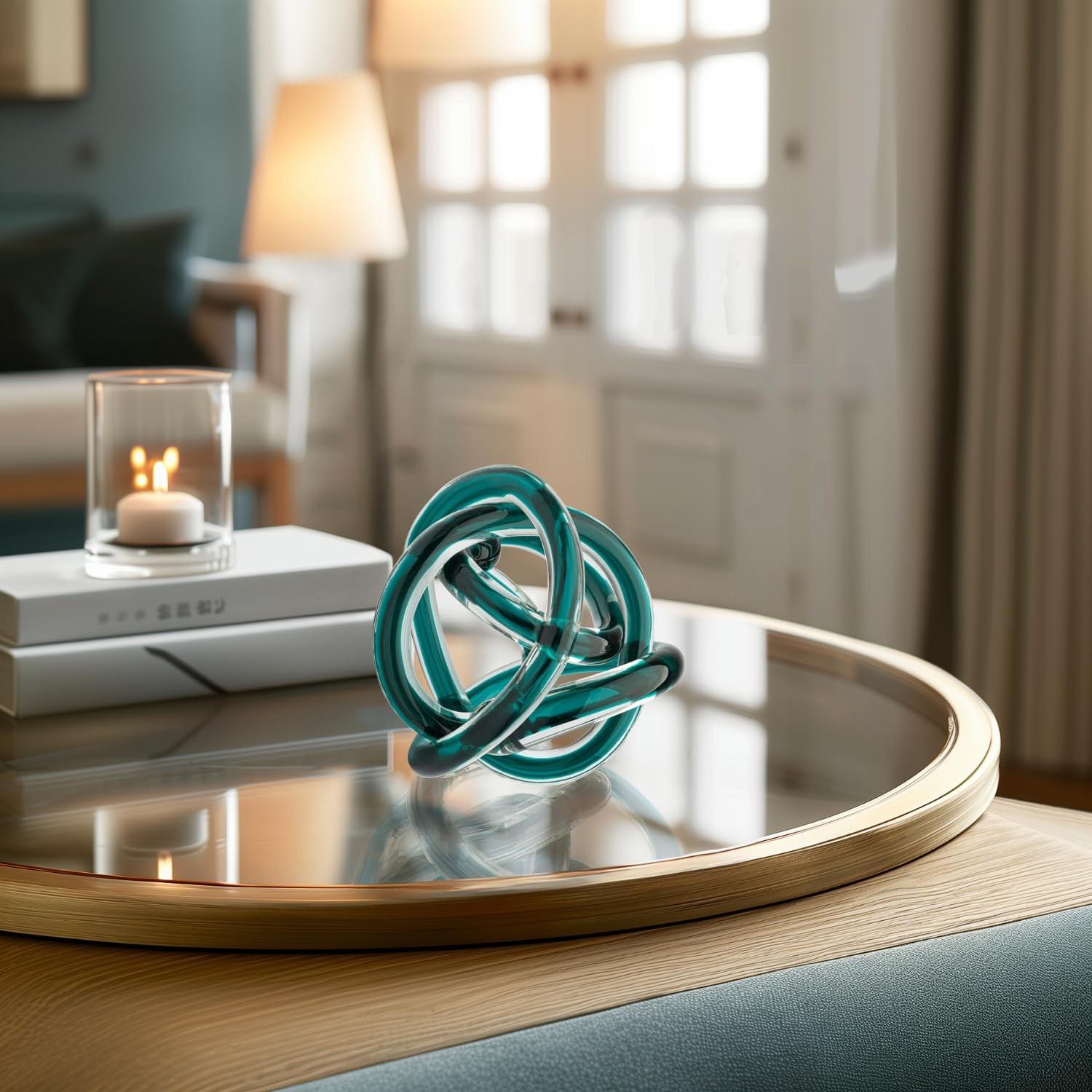 Orbit Hand Blown Glass Infinity Knot Sculpture – 3 Inch Glass Art Teal Knot D…