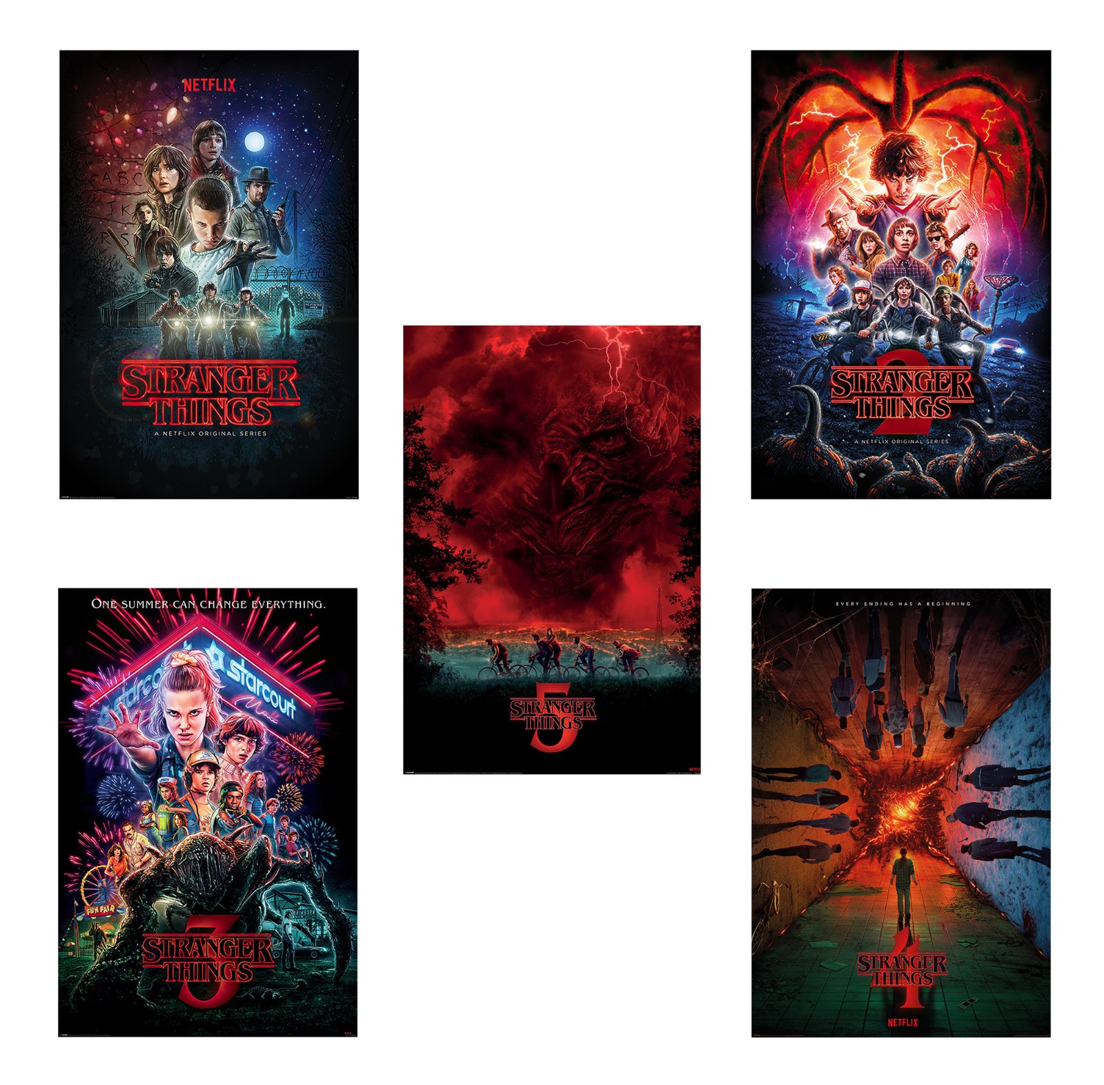 Stranger Things – Seasons 1, 2, 3, 4 & 5 – TV Show Poster Set (Regular Styles 2)