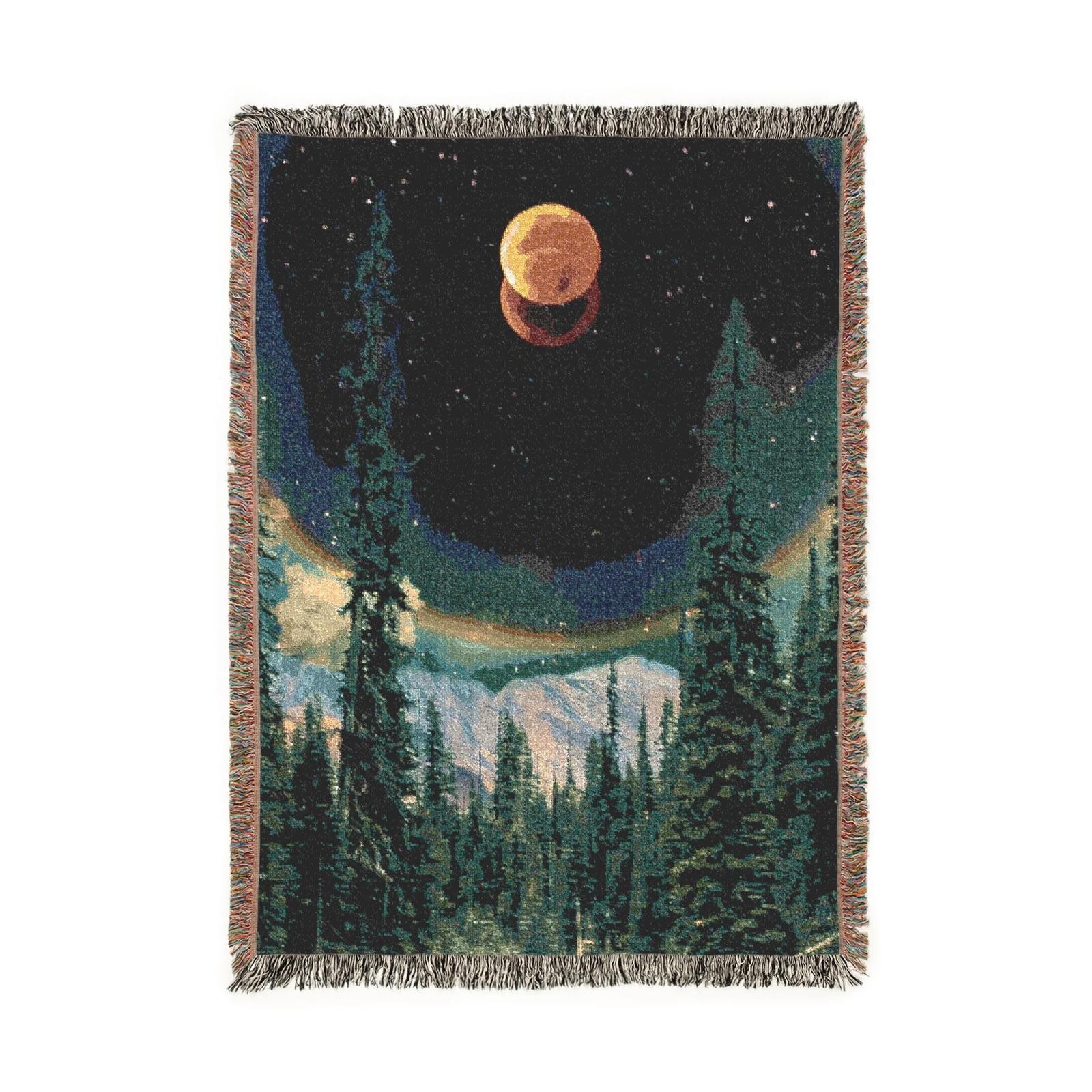 red moon forest woven tapestry blanket [52by37]