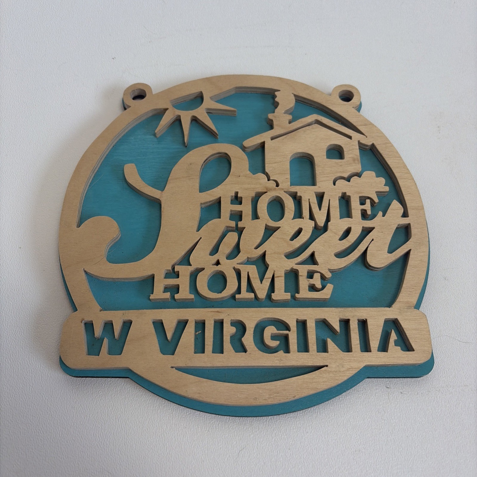Custom 3D Laser Cut Out “Home Sweet Home“ West Virginia Wood Plaque Teal