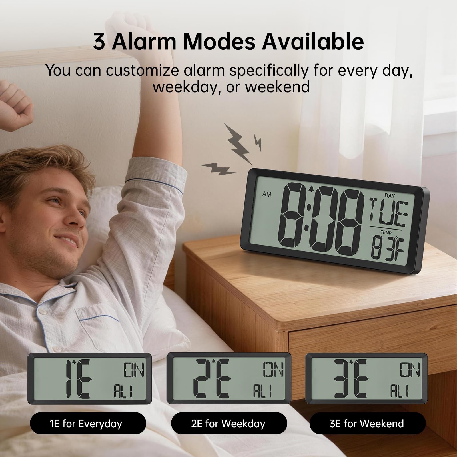 Wall Clock Multifunctional-Alarm/Date/Clander/DST/Temperature/Timer/8 Languages