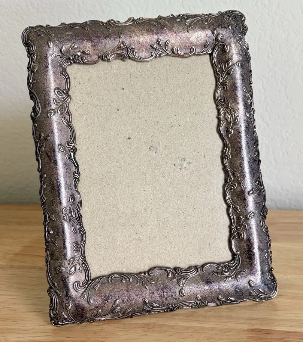 BURNES 5×7 Frame Pewter/Silver/Purple -Toned Metal, Antique Style Picture Frame