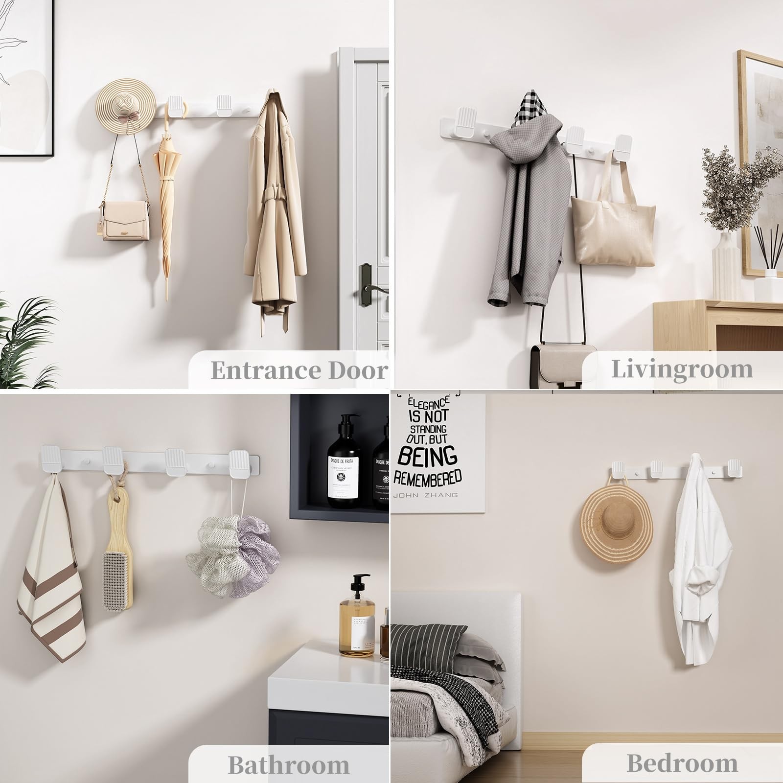 Coat Rack Wall Mount Coat Hooks – White Hook Rack with 4 Hooks Aluminum Wall …