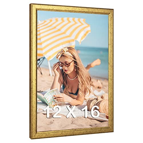 Wood Picture Frame Ornate Natural 16x12in Frame, Modernen 12 x 16 12×16 Gold