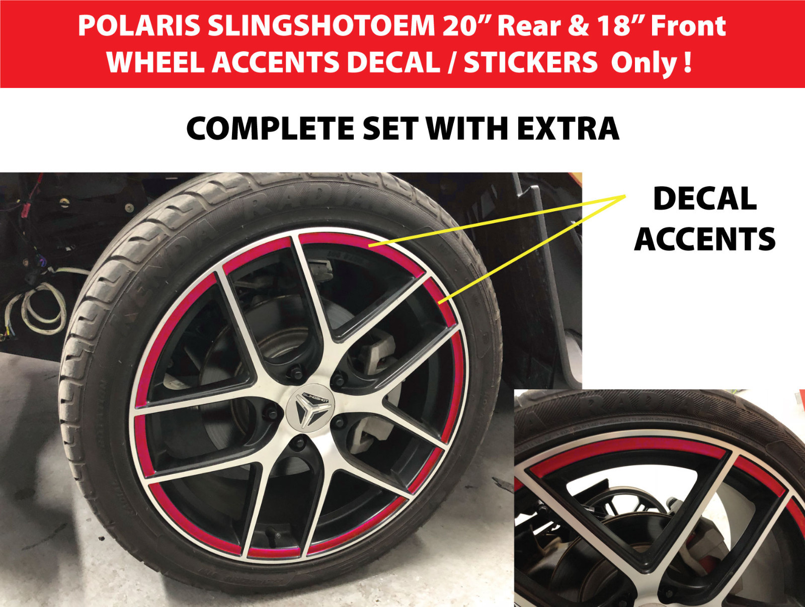 POLARIS SLINGSHOT WHEEL ACCENT DECALS STICKERS FOR 18&Prime;Front & 20&Prime;Rear OEM Style