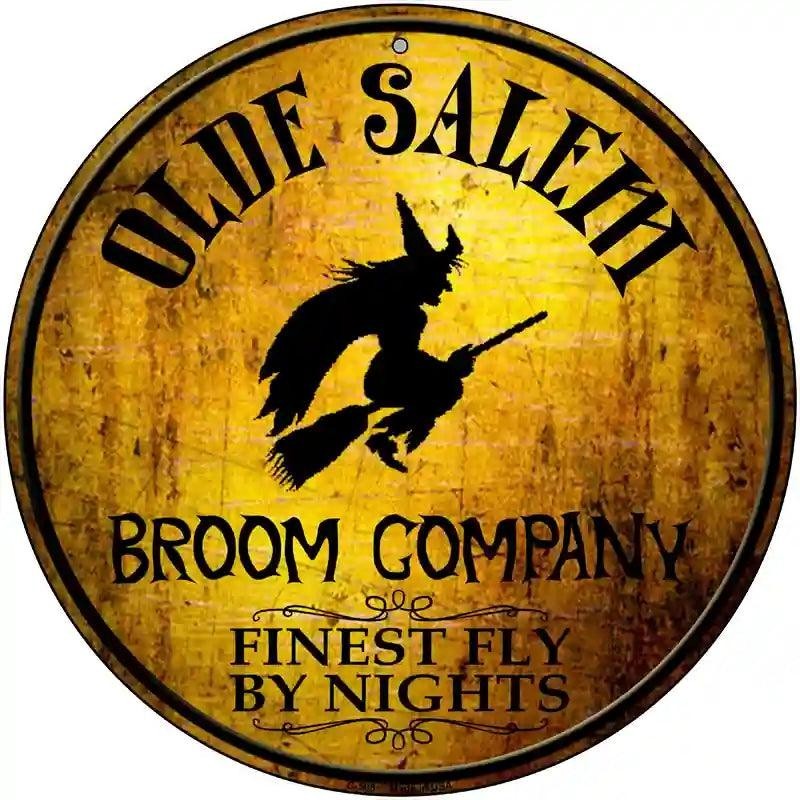 WITCH SALEM BROOM HALLOWEEN Metal Sign 12&Prime; Round Home Office Decor Gift USA Made