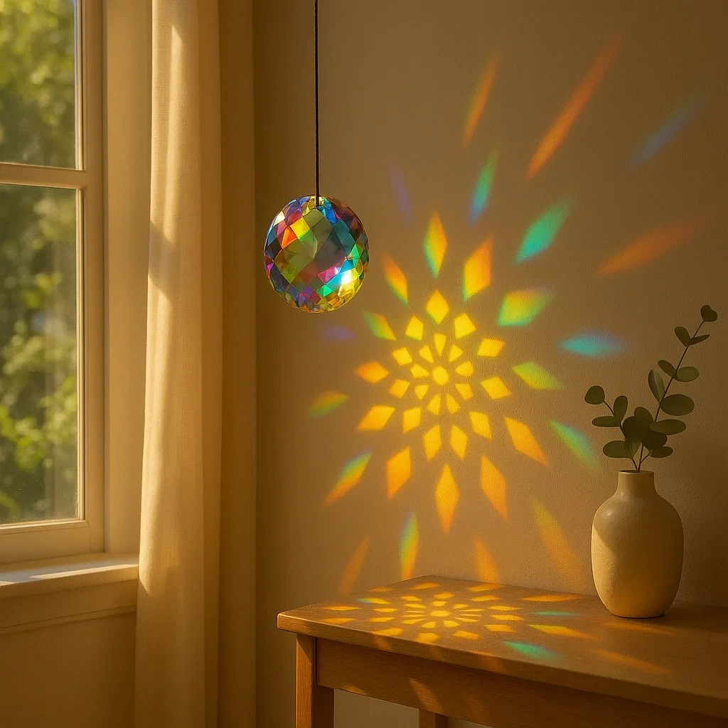 Handmade Suncatcher Faceted Round Prism Crystal Pendant Rainbow Glass Home Decor