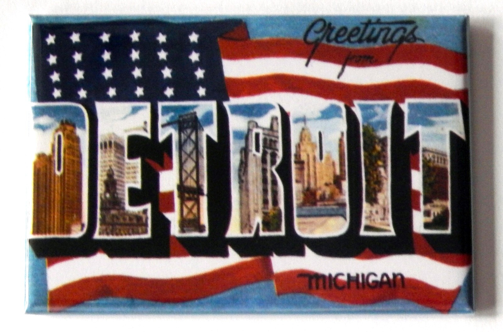 Greetings from Detroit Michigan FRIDGE MAGNET travel souvenir « style D »