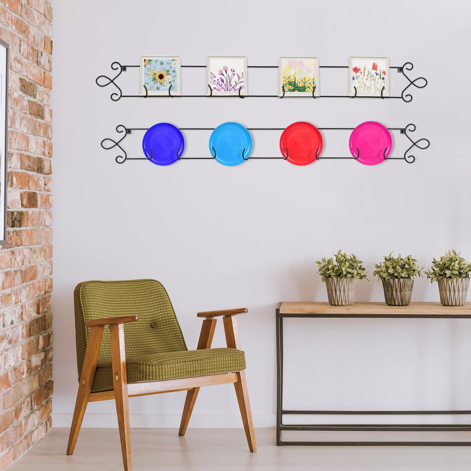 Large Black Horizontal Plate Rack – 2 Pcs Metal Wall Hangers for Collectible Pla