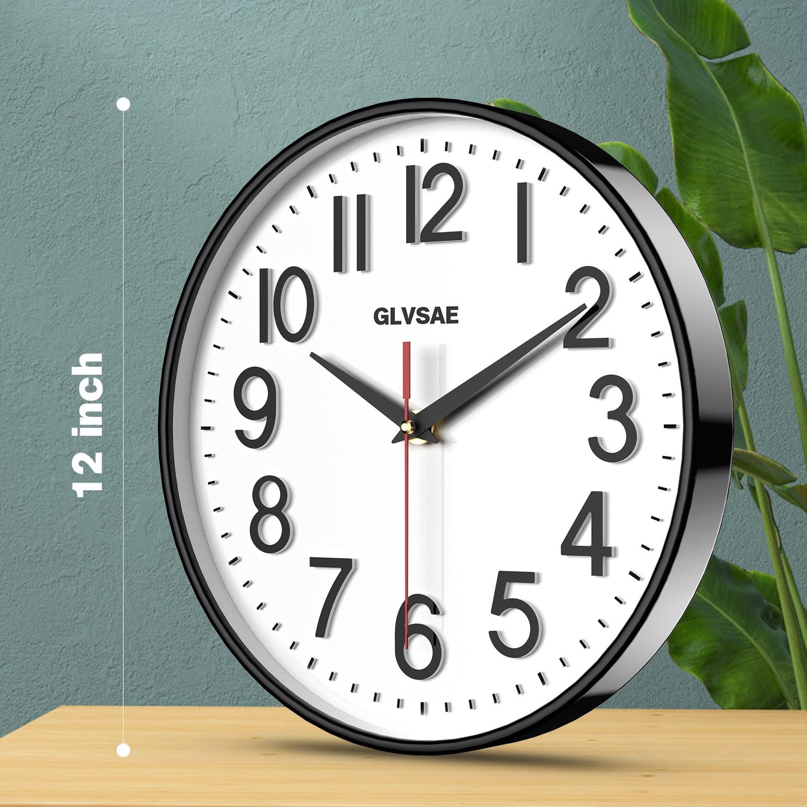GLVSAE Wall Clock 12 Inches 12 Inchs, White Background Black Lettering