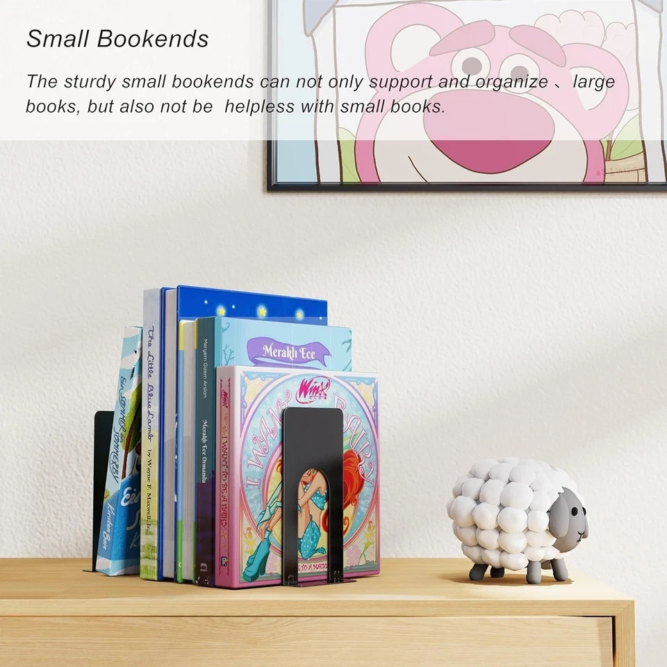 6 Pcs Heavy Duty Metal Bookends for Shelves Book Stoppers for Library Home Offic