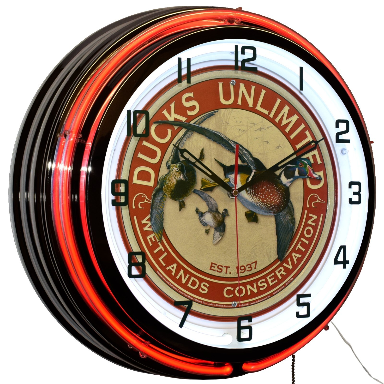 19&Prime; Ducks Unlimited Est. 1937 Sign Double Neon Clock Garage Decor (Orange)