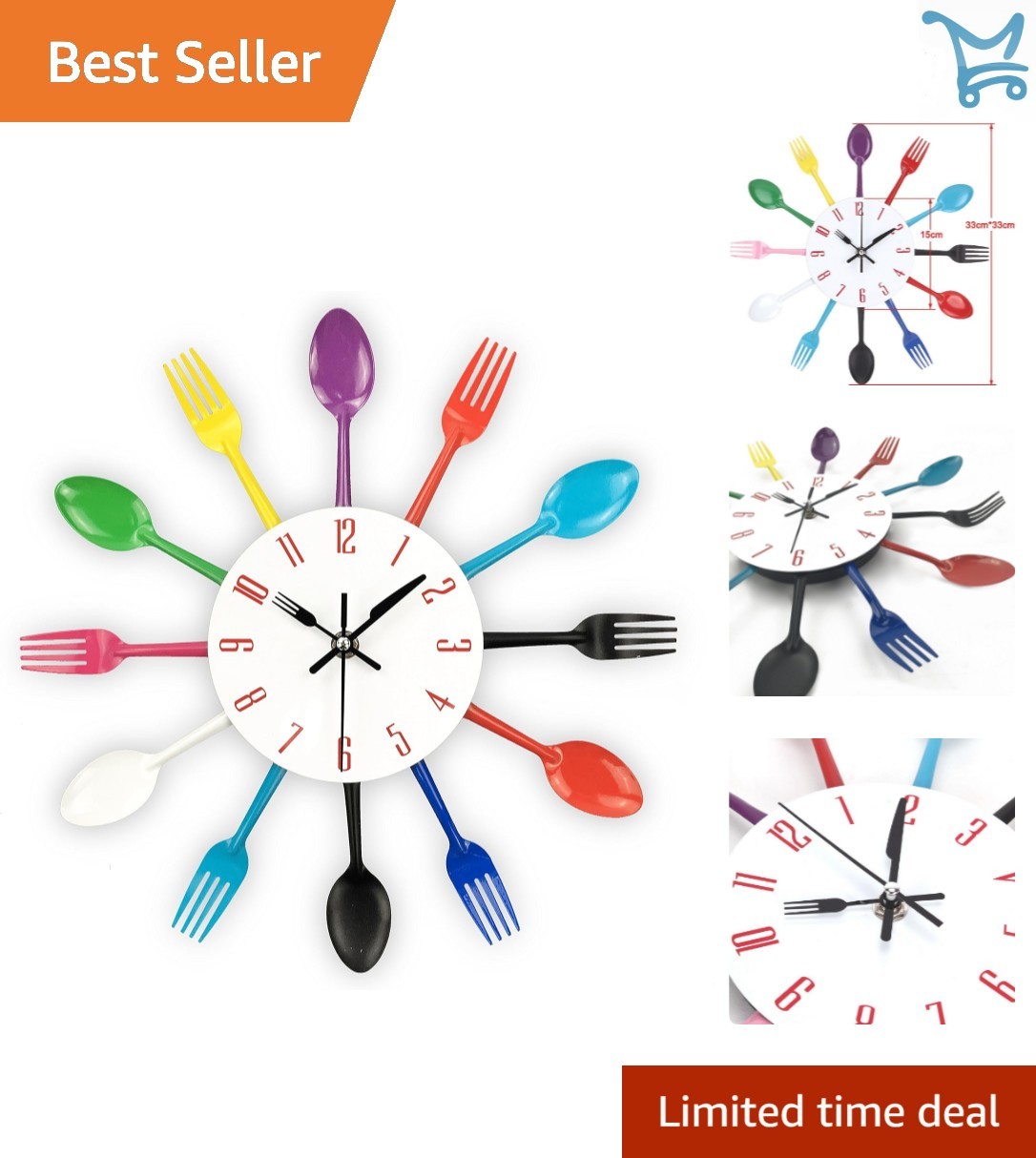 Kitchen Wall Clock Modern Creative Cutlery 12.6in Stainless Steel Decor