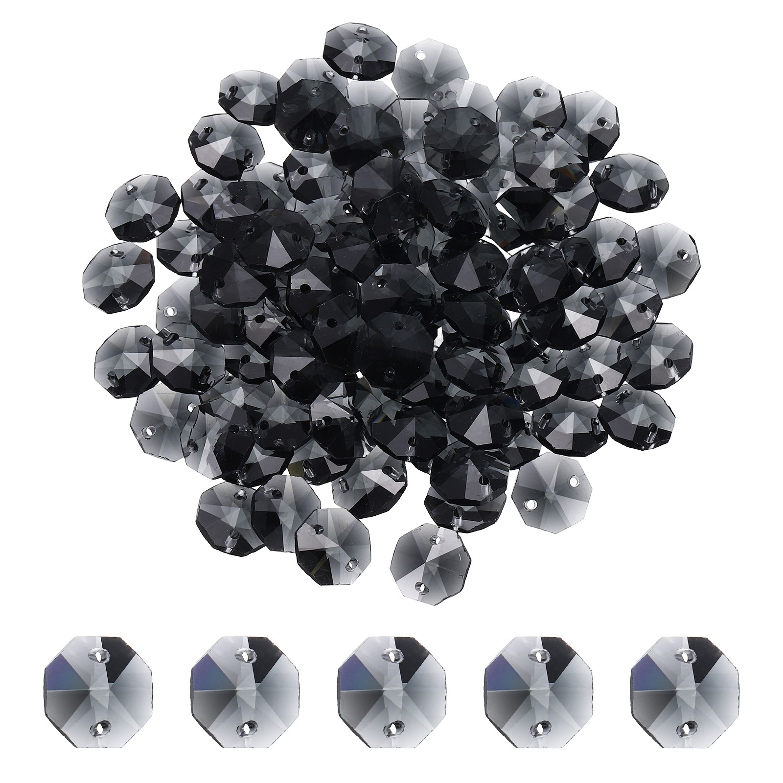 14mm Glass Octagon Beads, Sun Catcher Beads Bulk 120 Pcs & Clear Black