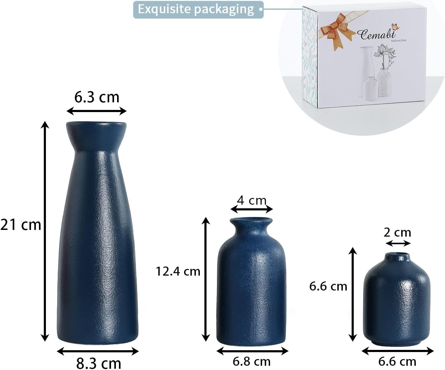 Elegant 3-Piece Ceramic Blue Vases Set – Bohemian Flower Decor for Home