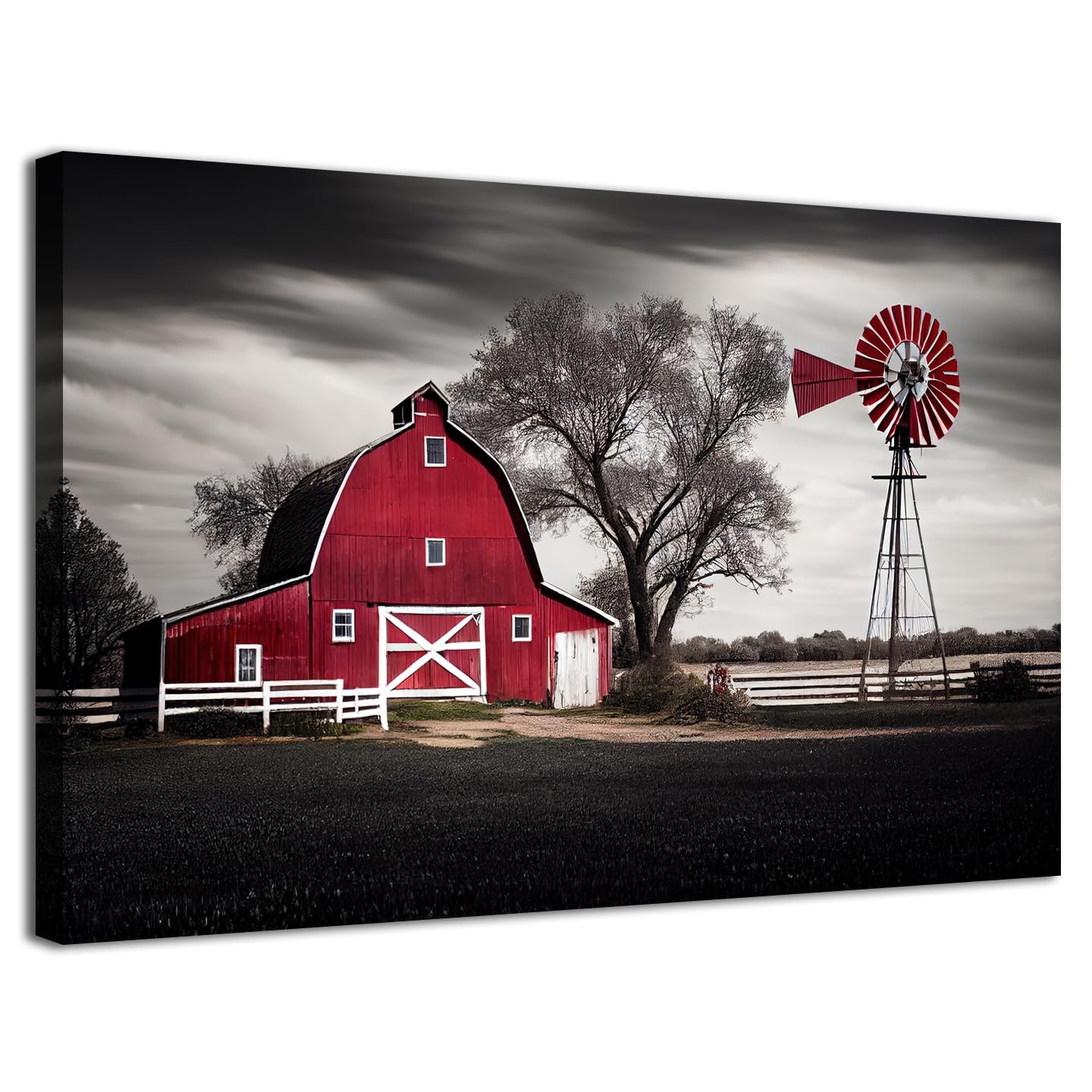 Windmill Wall Decor Farmhouse Red Barn Wall Art Bedroom Vintage Country Lands…
