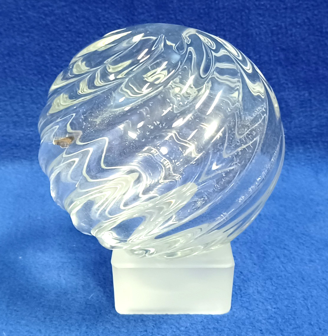 5” Hand Blown Clear Glass Orb Globe Sphere Ball Spiral Art Glass w/Pedestal
