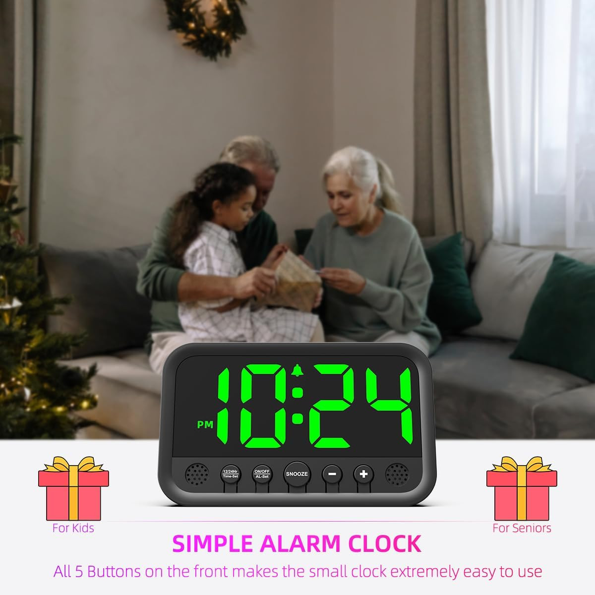 Small LED Digital Clock for Bedroom, Loud Alarm Clock for Heavy Sleepers Adults,