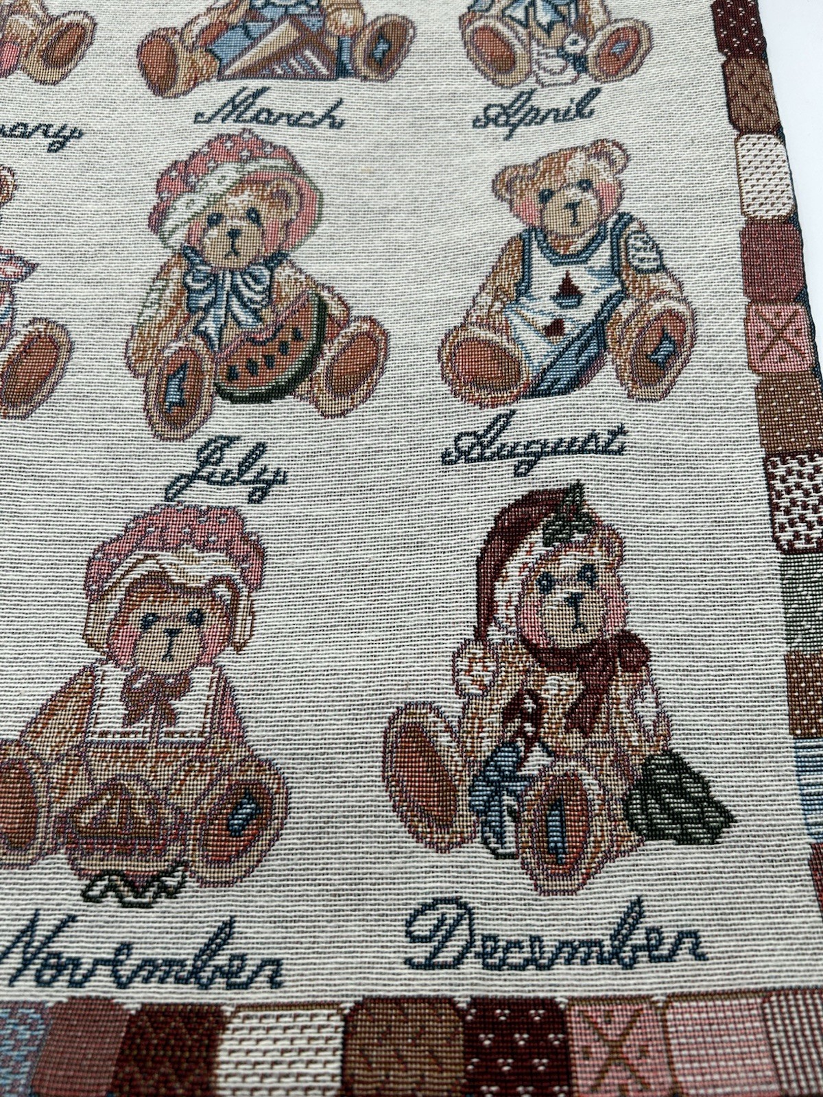 Vintage Cherished Teddies Tapestry Wall Hanging Calendar Months 1990s 17&Prime;x17&Prime;