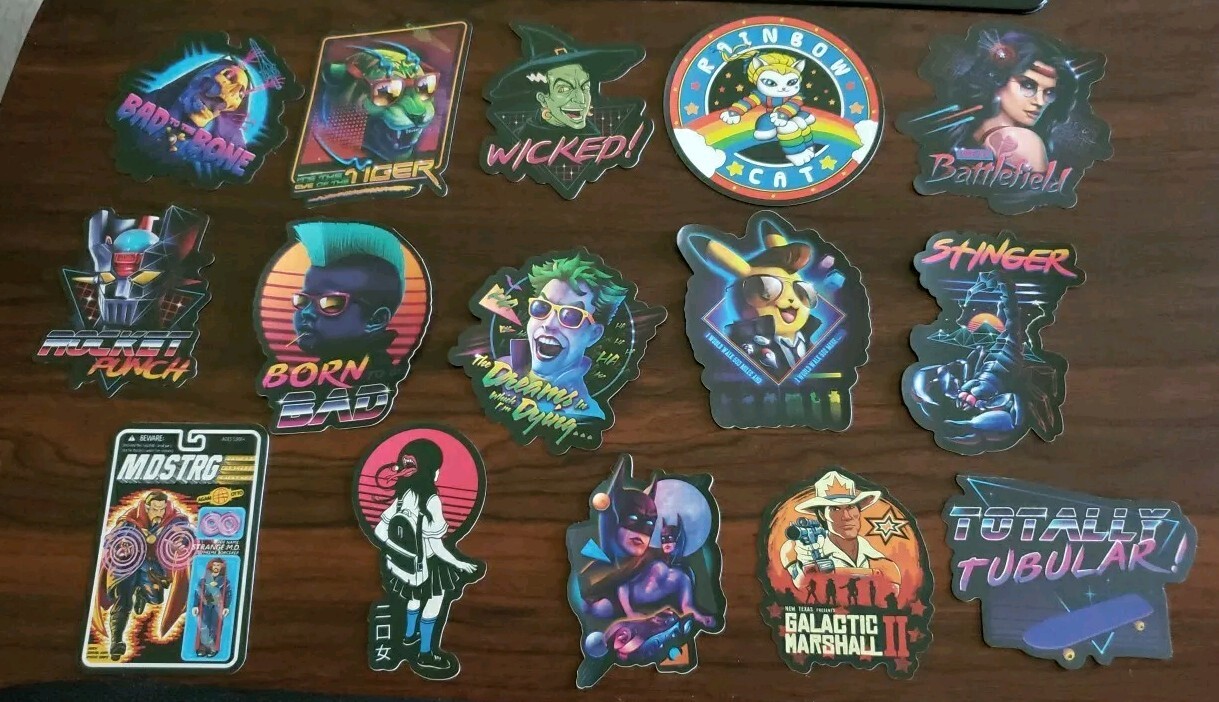15 LOT 80&rsquo;s Retro Neon Flashback Cartoon Hasbro Vinyl Decal Sticker He-Man SALE