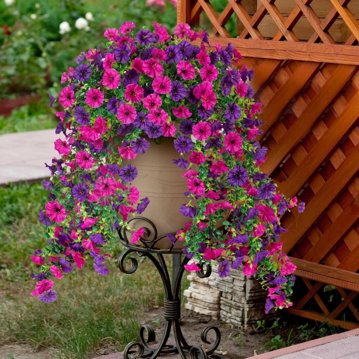1/2Pcs Artificial Hanging Flowers UV Resistant Faux Plant for Outdoor Decor