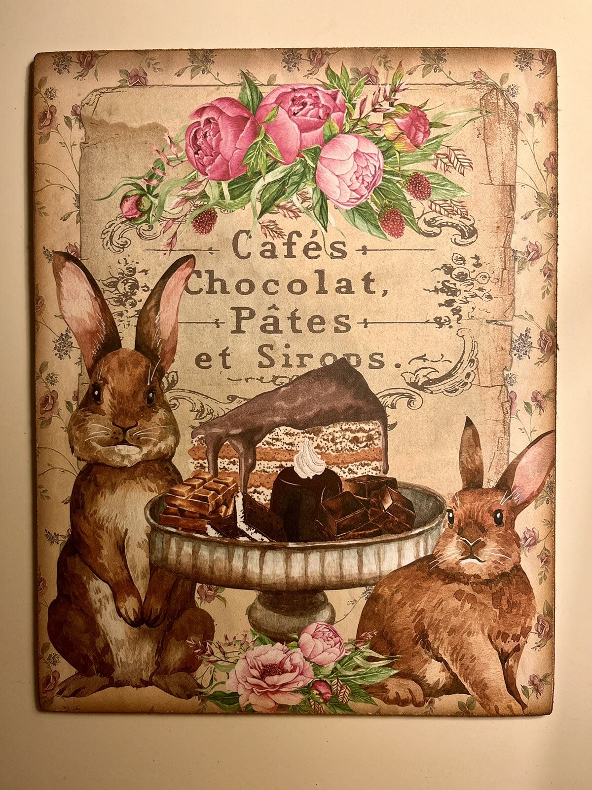 Bunny Rabbits, Chocolate, Cake, HANDCRAFTED Plaque / Sign