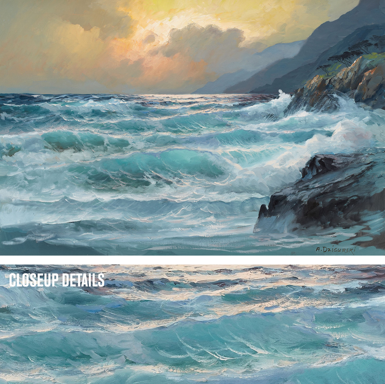 36W »x24H » OCEAN WAVES by ALEXANDER DZIGURSKI – BEACH SEASCAPE CHOICES of CANVAS