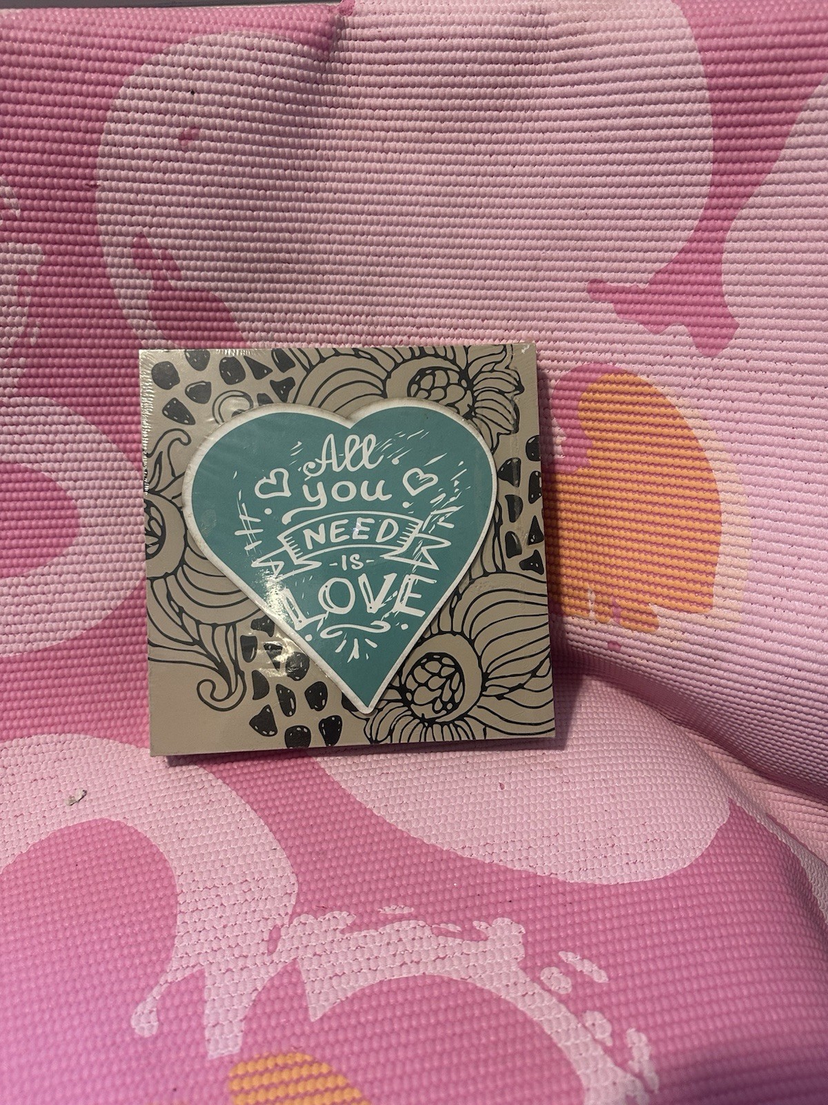 All You Need Is Love Heart Shaped Wood Plaque Teal Freestanding Decorative