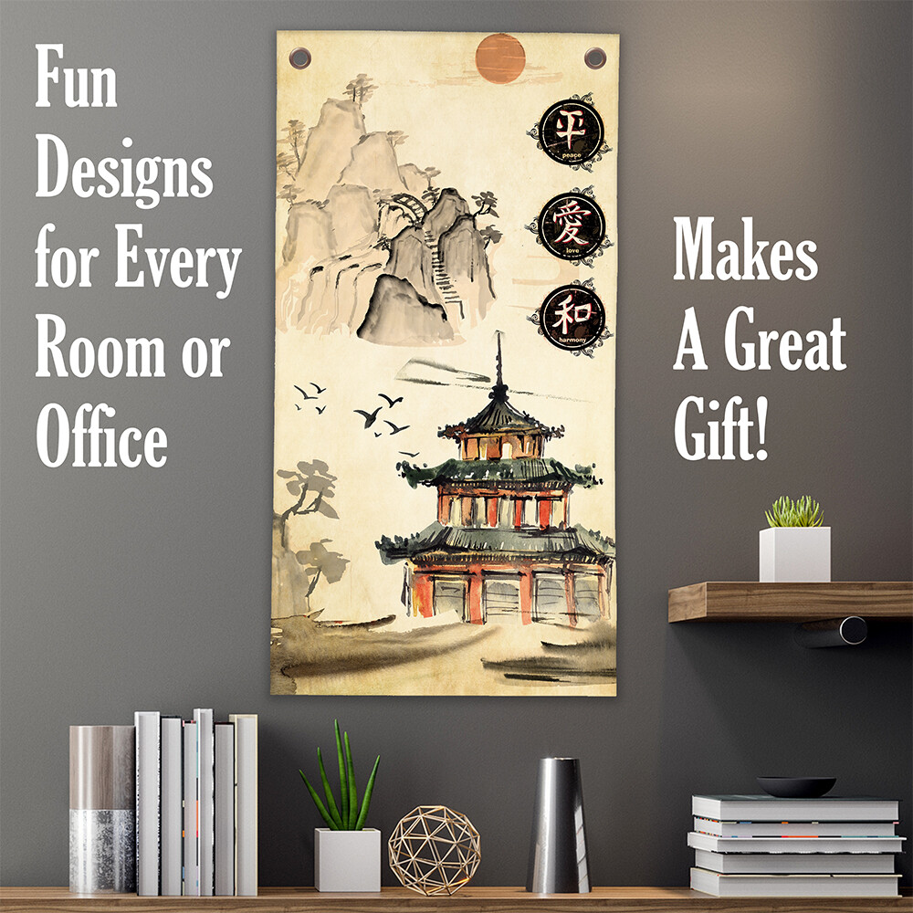 Asian Landscape Mountains – Canvas Wall Scroll Art Poster – 16&Prime; x 32&Prime;