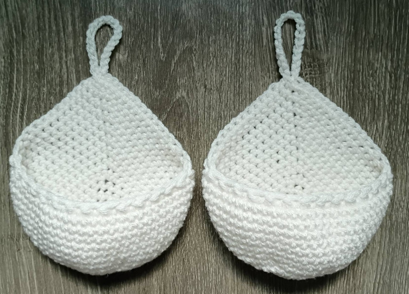 Crochet Handmade Set of 2 Small Hanging Wall Baskets Color Antique White