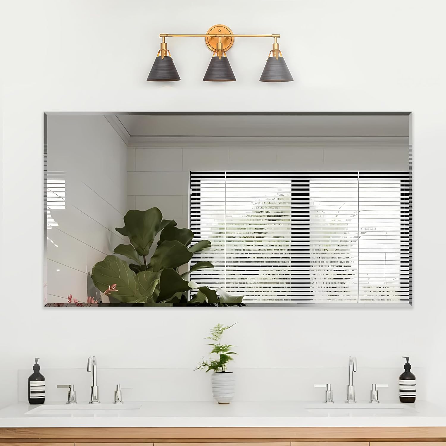Frameless 60×36 Inch Beveled Edge Bathroom Mirror – Shatterproof & Wall Mounted