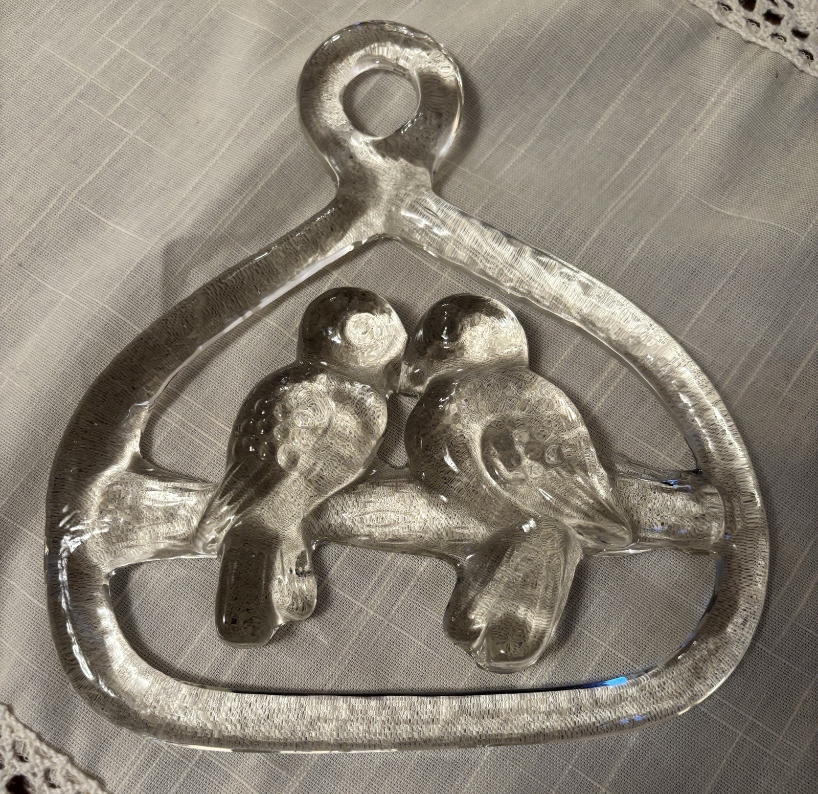 Kosta Boda Lovebirds Glass Suncatcher Art Glass Unsigned Vintage