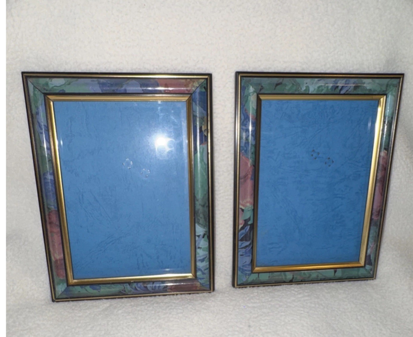 Set of 2 VTG 5×7 Floral Border Multicolor Photo Frames Gold/Black Trim 80s/90s