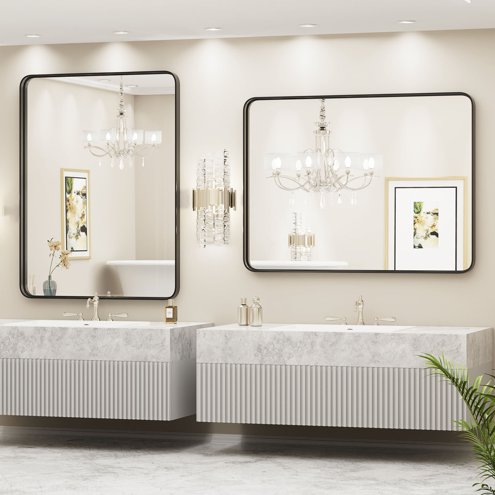 Black Metal Framed Vanity Mirror for Bathroom in 3 Sizes – Anti-Rust Finish