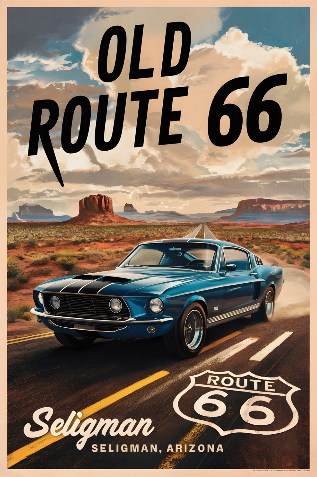 Old Route 66 City State Poster Premium Photo Print Wall Art 4 Sizes #1