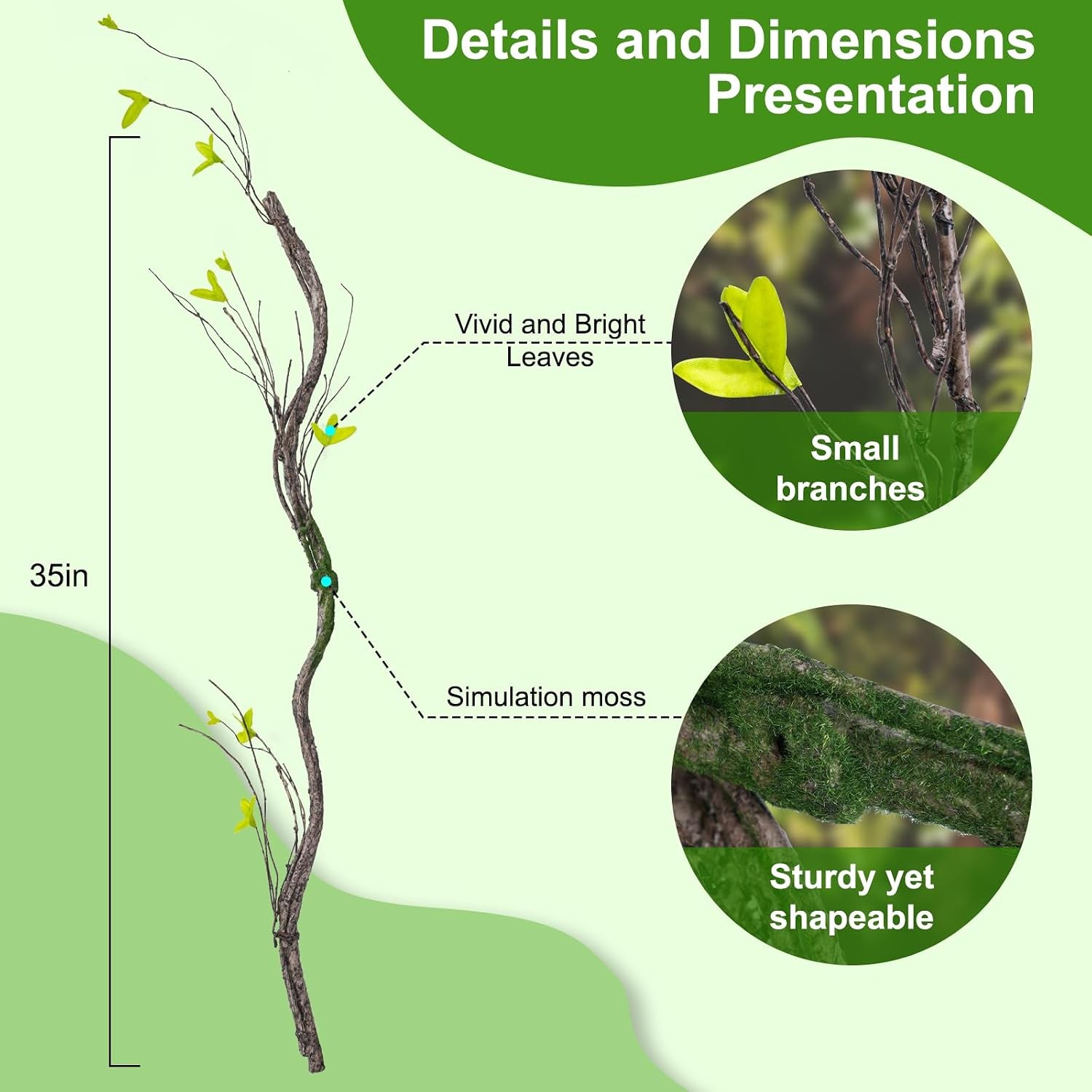 3Pcs 35in Artificial Tree Branches, Realistic Wall Hanging Bendable Tree Vines