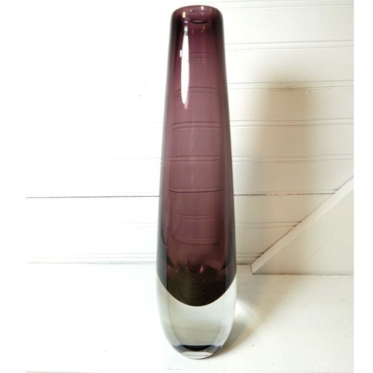 Vintage Vase Purple Teardrop Blown Art Glass MCM