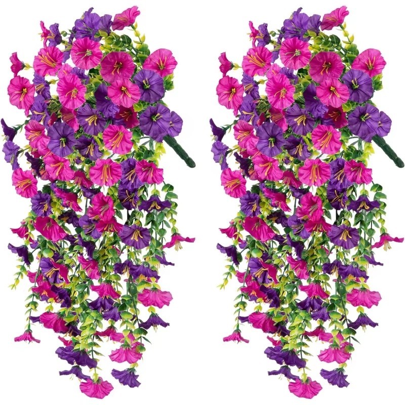 Artificial Morning Glory Vines UV Resistant Hanging Flowers Outdoor Decor