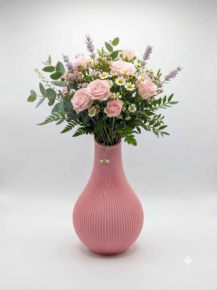 Modern Japandi Minimalist Ribbed Vase 7&Prime; Matte 3D Printed Art Decor