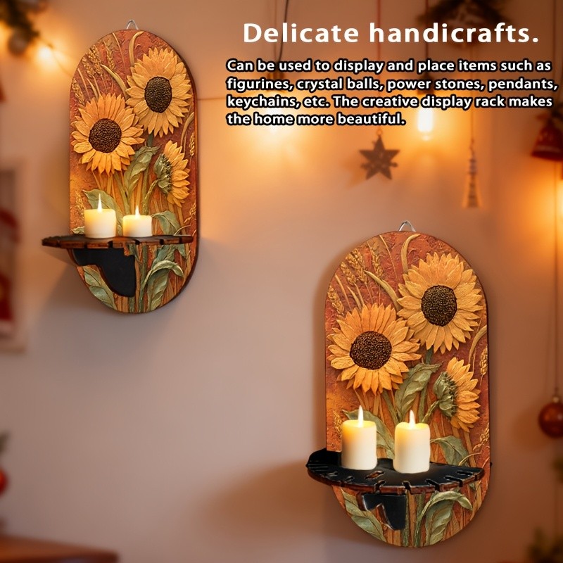 2D Wood Wall Candle Holder Shelf Multifunctional Storage Display Rack Home Decor