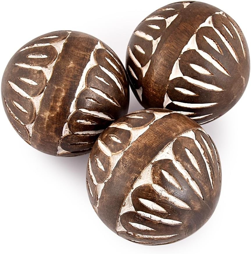 Wood White Decorative Ball Set of 3 for Living, Dining Room Decor