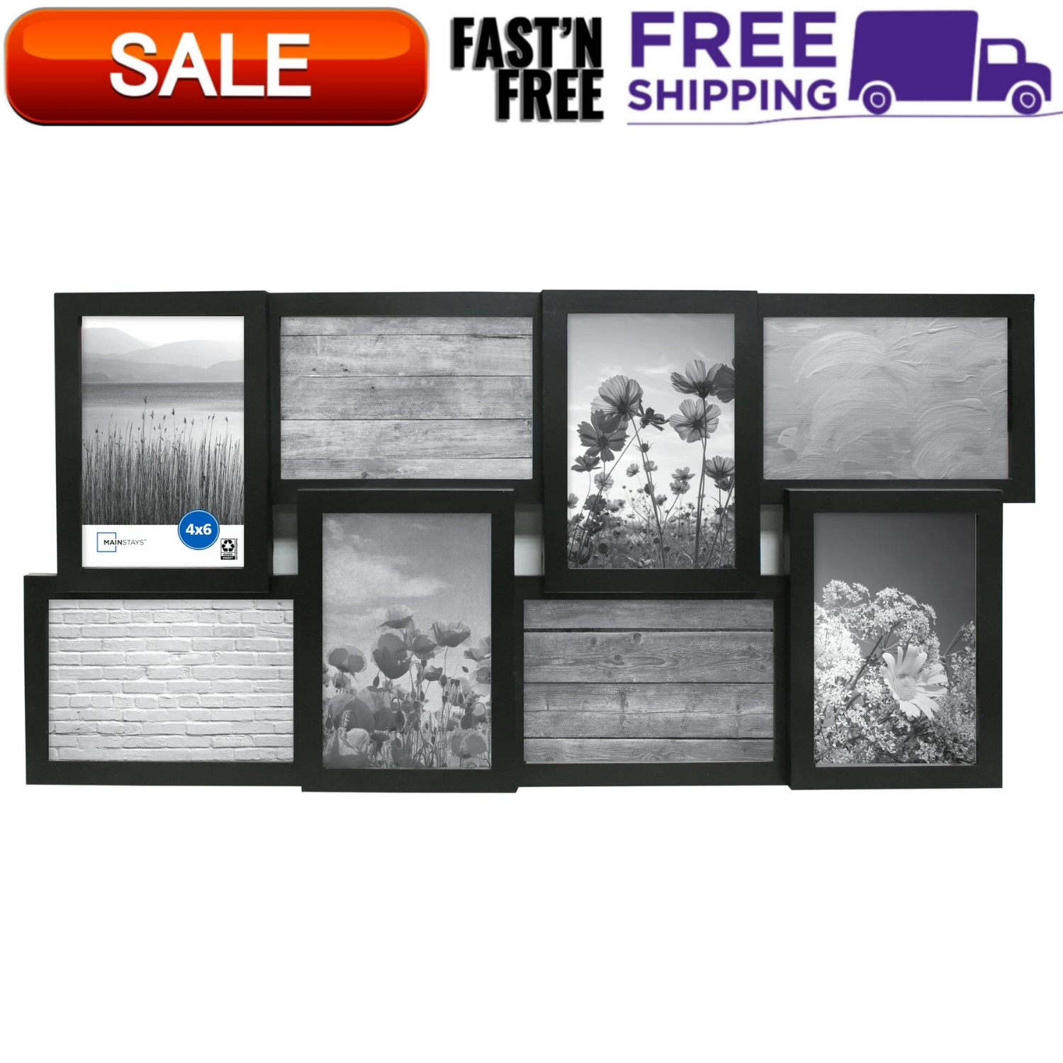 8-Opening 4&Prime; x 6&Prime; Linear Black Collage Picture Frame Wall Home Office Decor NEW