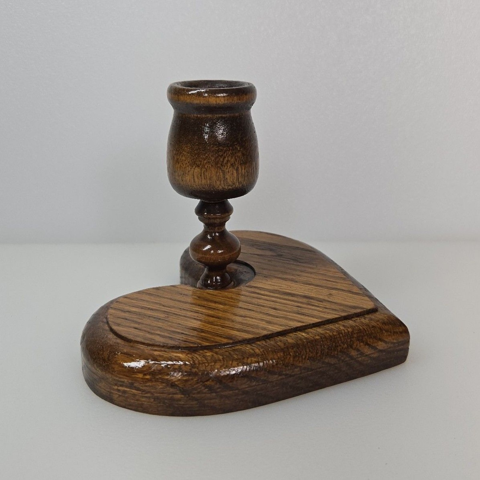 Vintage Oak Heart Candle Holder Rustic Wooden Taper Votive Candlestick Farmhouse