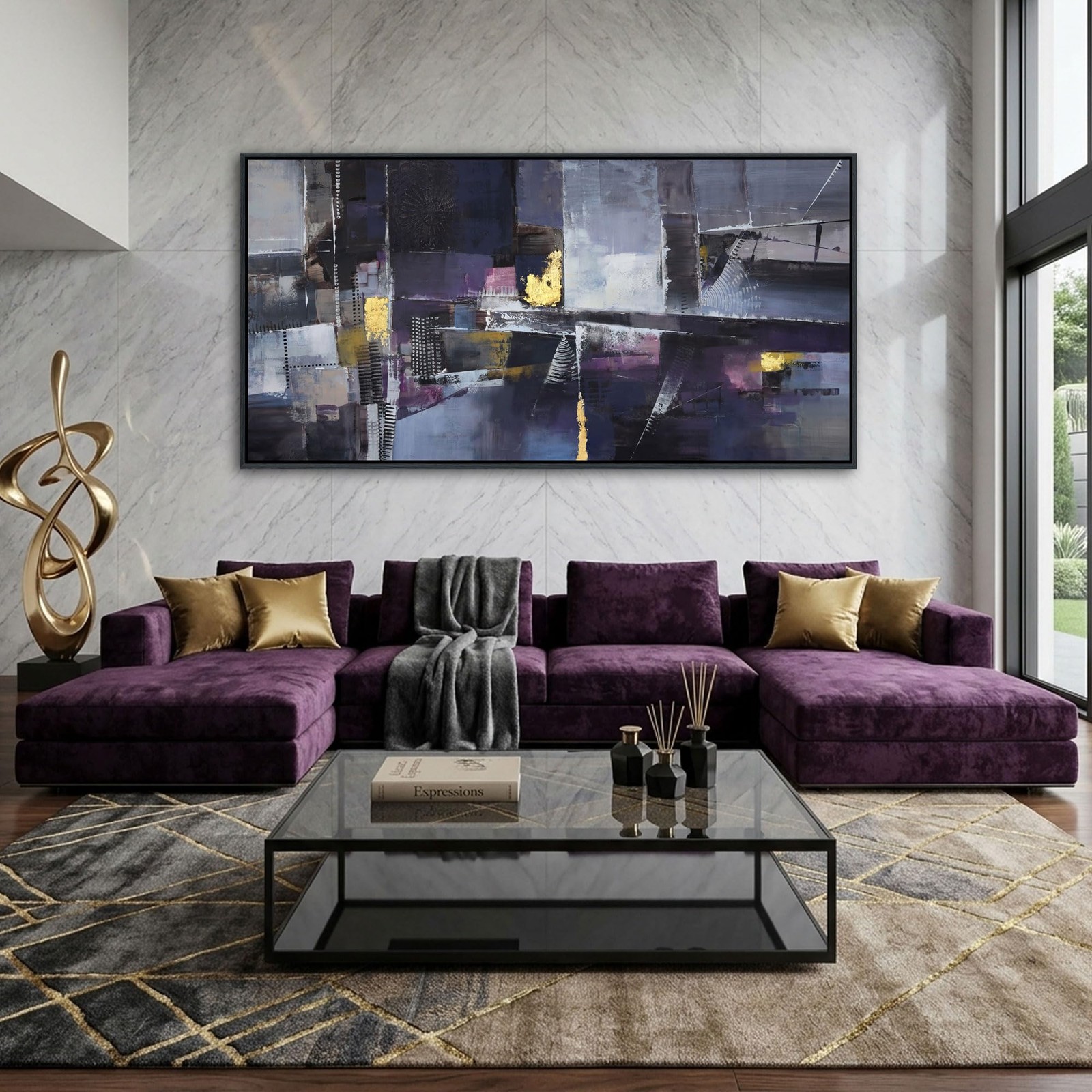 Modern Canvas Wall Art for Living Room – Large Framed Abstract Paintings in B…