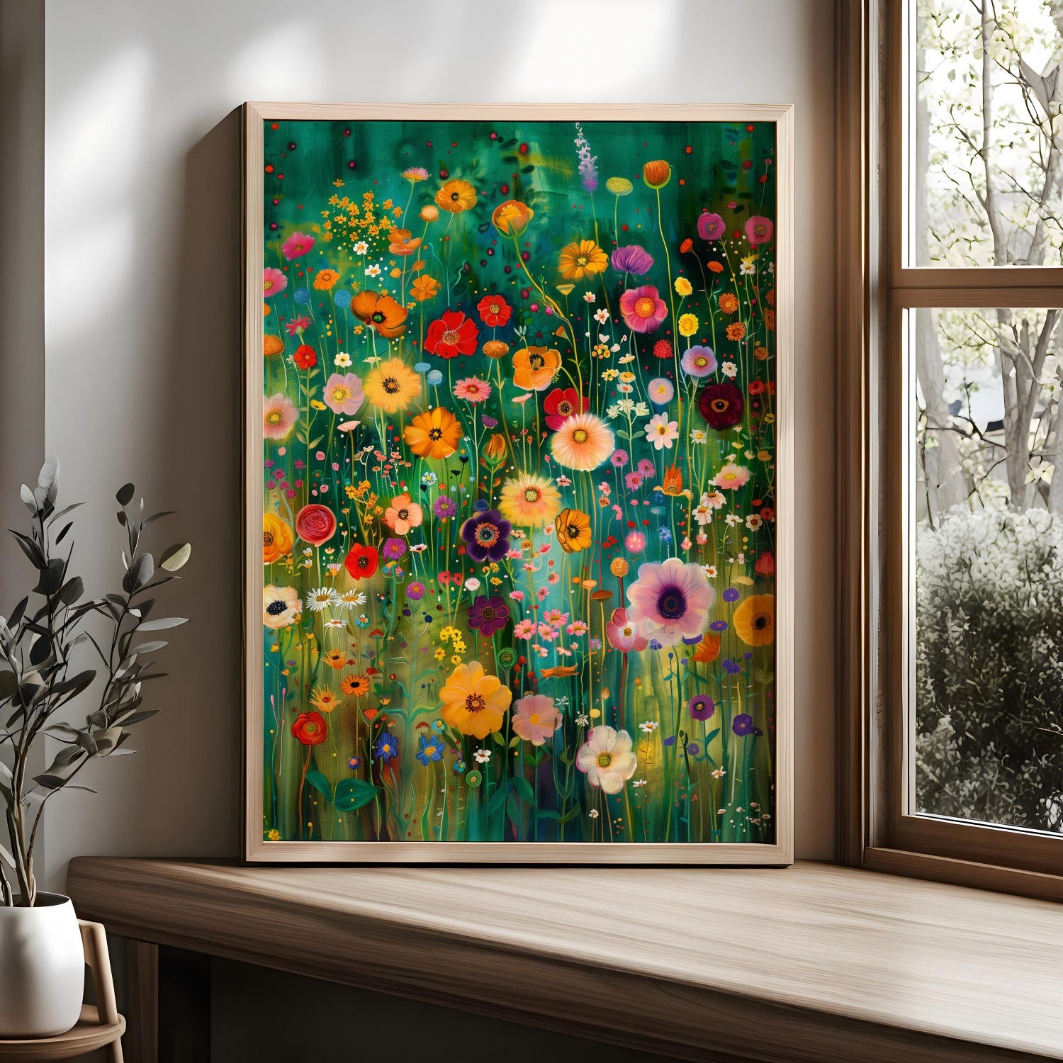 Gustav Klimt Floral Poster | Colorful Botanical Wall Art, Nature Landscape Print