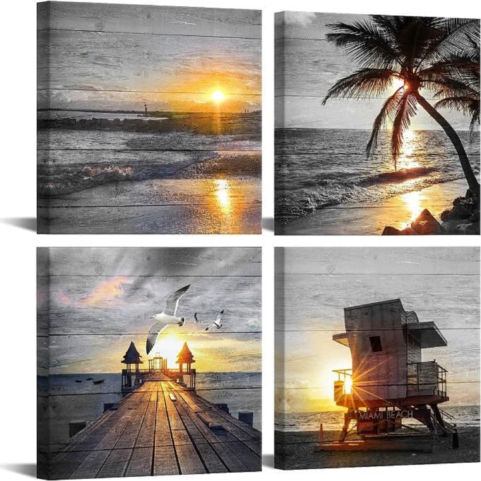 – Bathroom Wall Art Black and White Gold Beach Wall Art Ocean Canvas Print Su…