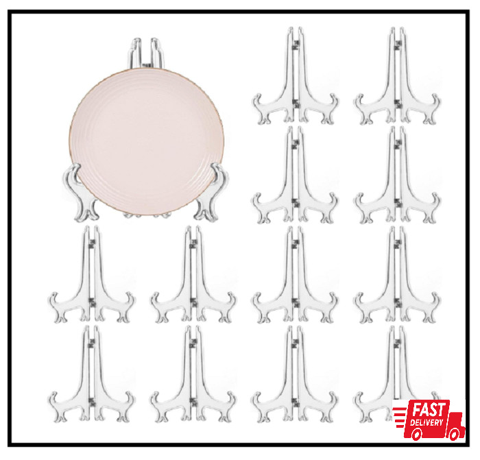 12Pack 7 Inch Clear Plastic Easels Plate Stand Holders Picture Display for Table