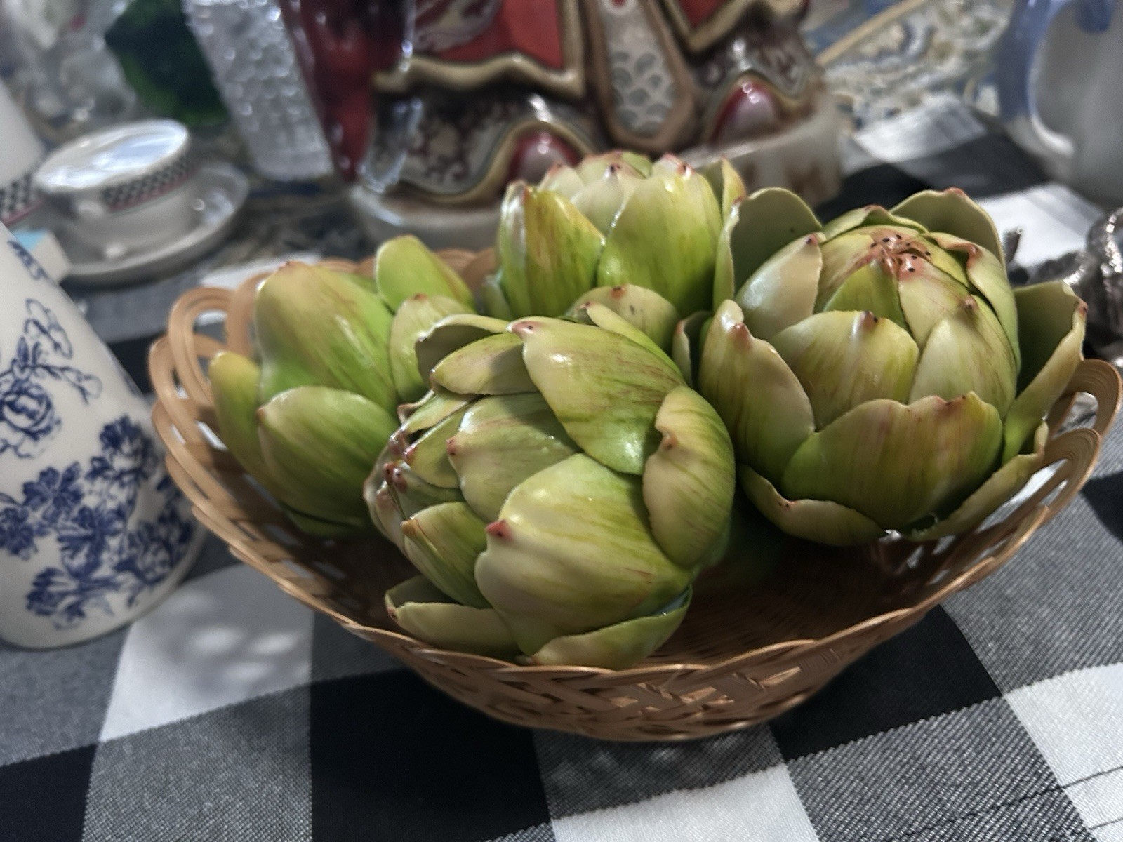 Set of 4 Faux Artichokes Decorative Bowl Fillers Rustic Farmhouse Kitchen Decor